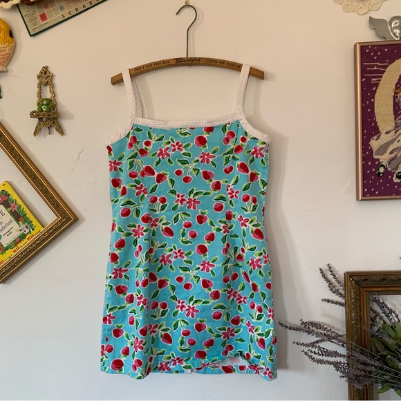 Spenser Jeremy Fruit Print Turquoise Mini Dress Button Front Barbie Core - Picture 4 of 4